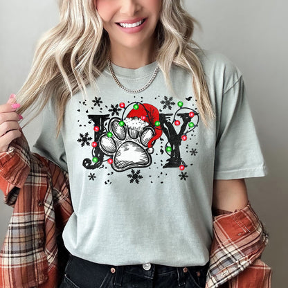 Joy, Dog Paw Print, Christmas, Comfort Colors, Tshirt