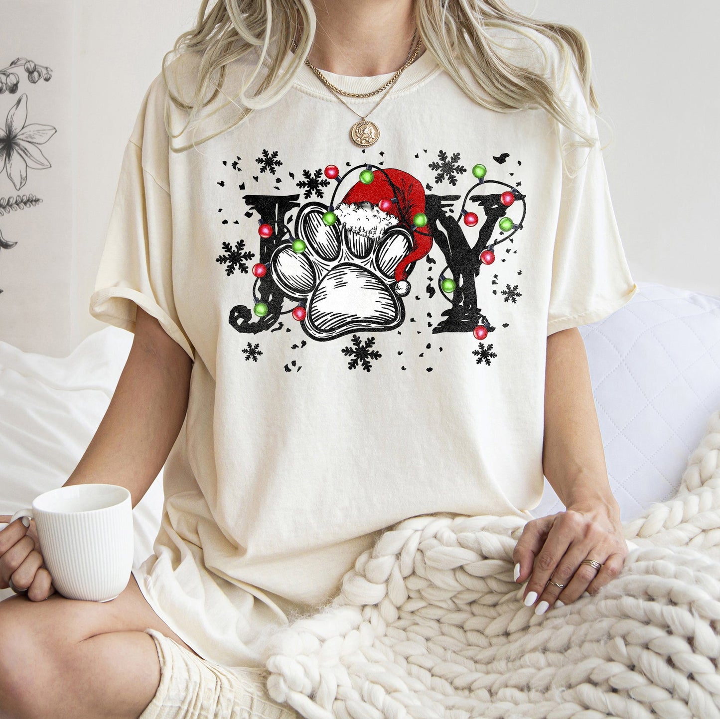 Joy, Dog Paw Print, Christmas, Comfort Colors, Tshirt