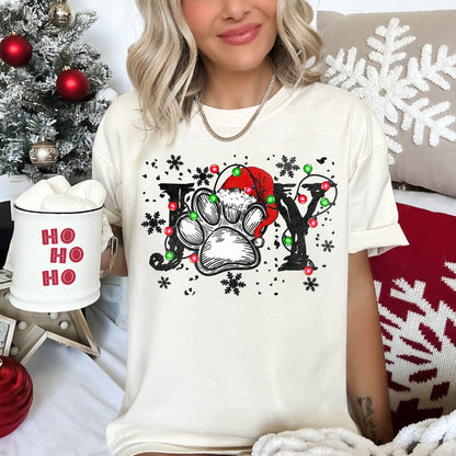 Joy, Dog Paw Print, Christmas, Comfort Colors, Tshirt