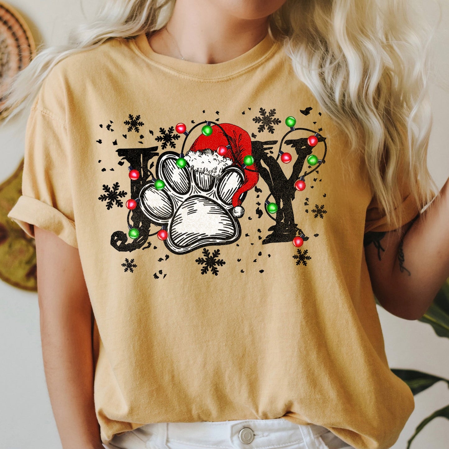 Joy, Dog Paw Print, Christmas, Comfort Colors, Tshirt