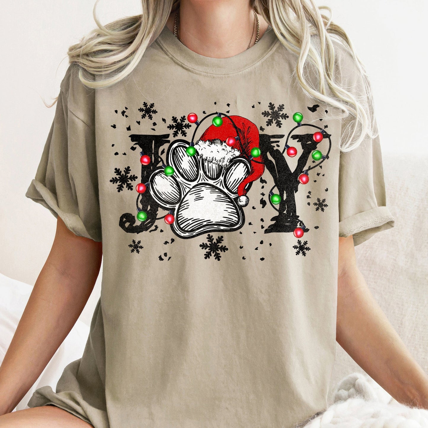 Joy, Dog Paw Print, Christmas, Comfort Colors, Tshirt