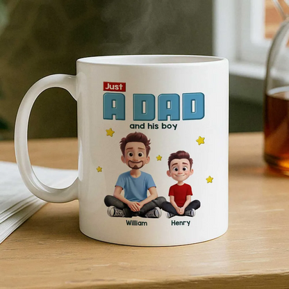 Just A Dad And His Kids 3D Cartoon - Personalized Custom Mug - Father's Day, Birthday Gift For Dad, Daddy