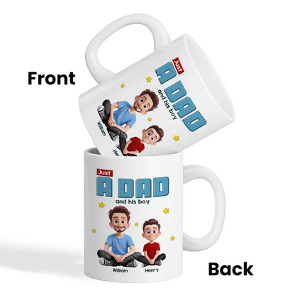 Just A Dad And His Kids 3D Cartoon - Personalized Custom Mug - Father's Day, Birthday Gift For Dad, Daddy