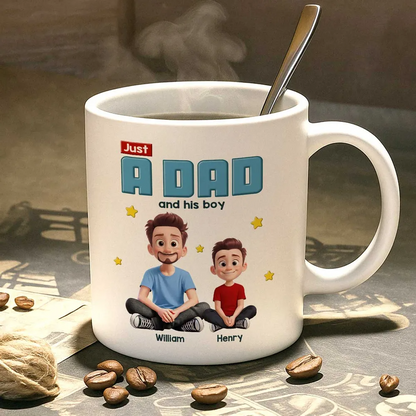 Just A Dad And His Kids 3D Cartoon - Personalized Custom Mug - Father's Day, Birthday Gift For Dad, Daddy