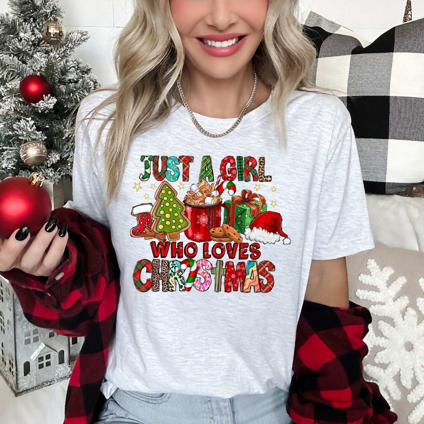 Just A Girl Who Lives Christmas, Santa, Hot Chocolate, Coffee Super Soft Tees