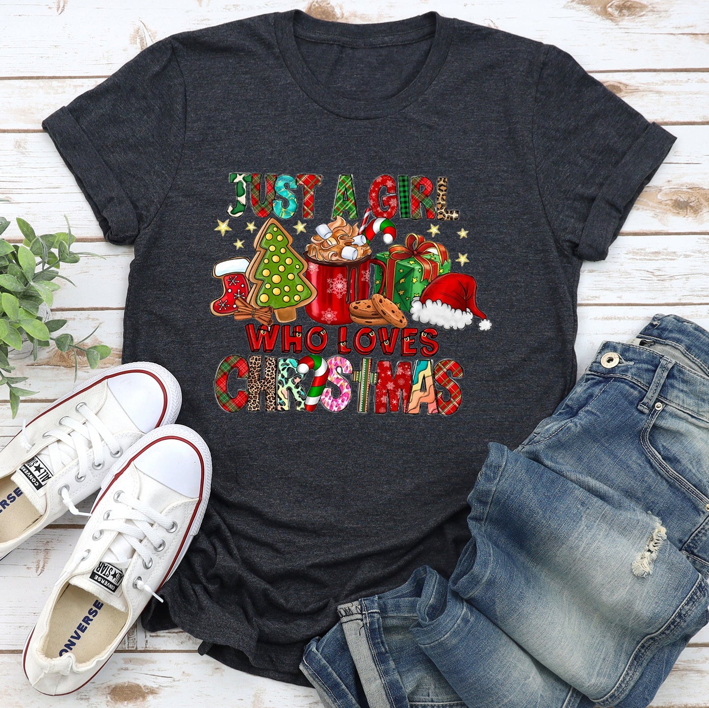 Just A Girl Who Lives Christmas, Santa, Hot Chocolate, Coffee Super Soft Tees