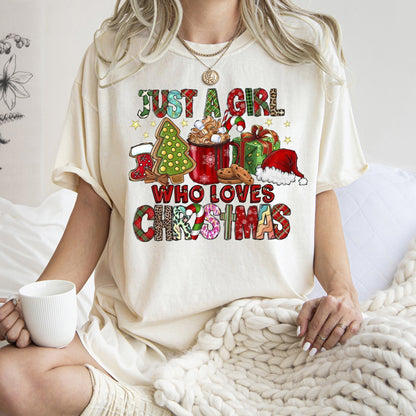 Just A Girl Who Loves Christmas, Santa, Hot Chocolate, Coffee, Comfort Colors, Tshirt