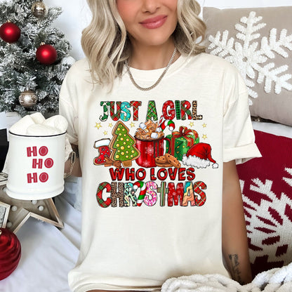 Just A Girl Who Loves Christmas, Santa, Hot Chocolate, Coffee, Comfort Colors, Tshirt