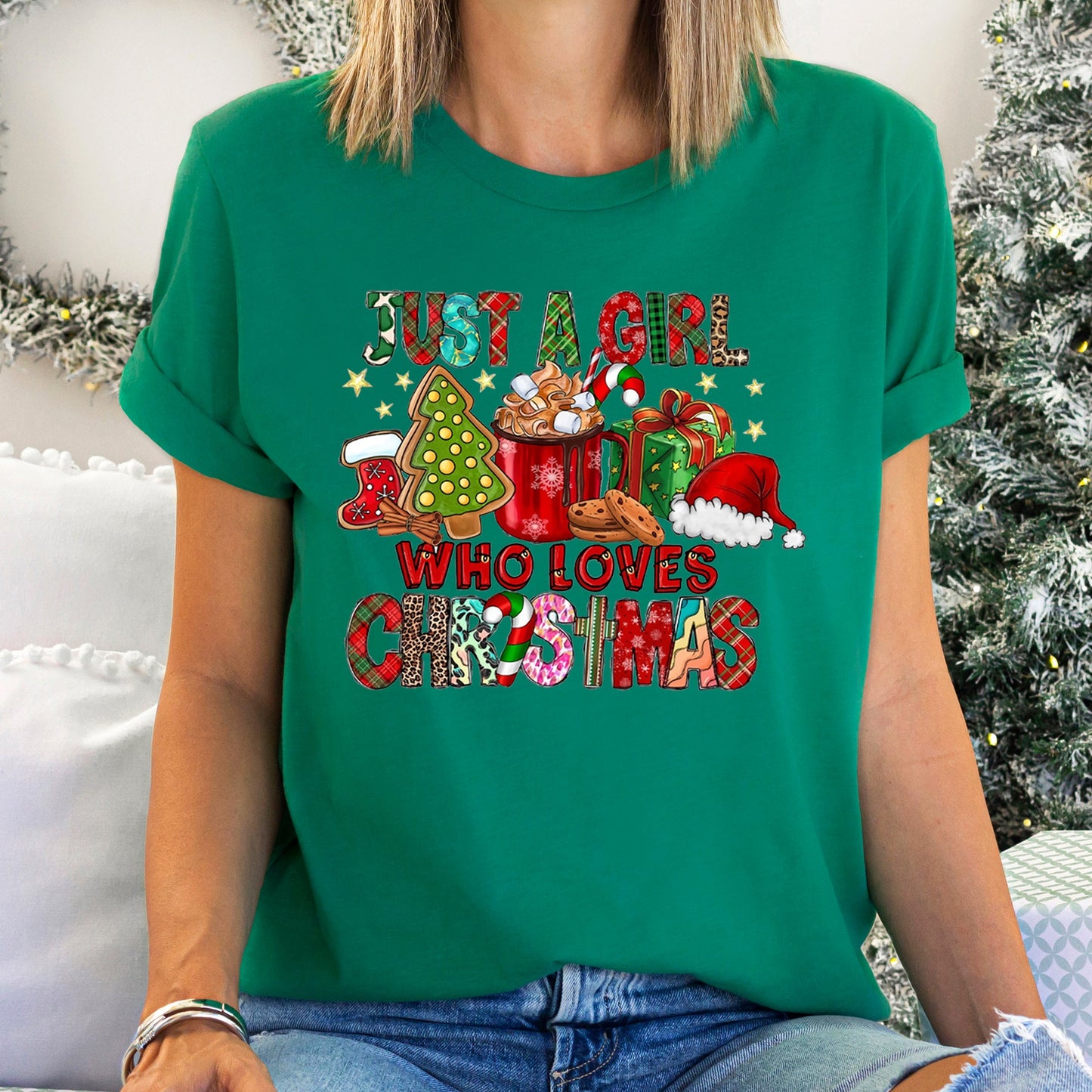 Just A Girl Who Lives Christmas, Santa, Hot Chocolate, Coffee Super Soft Tees
