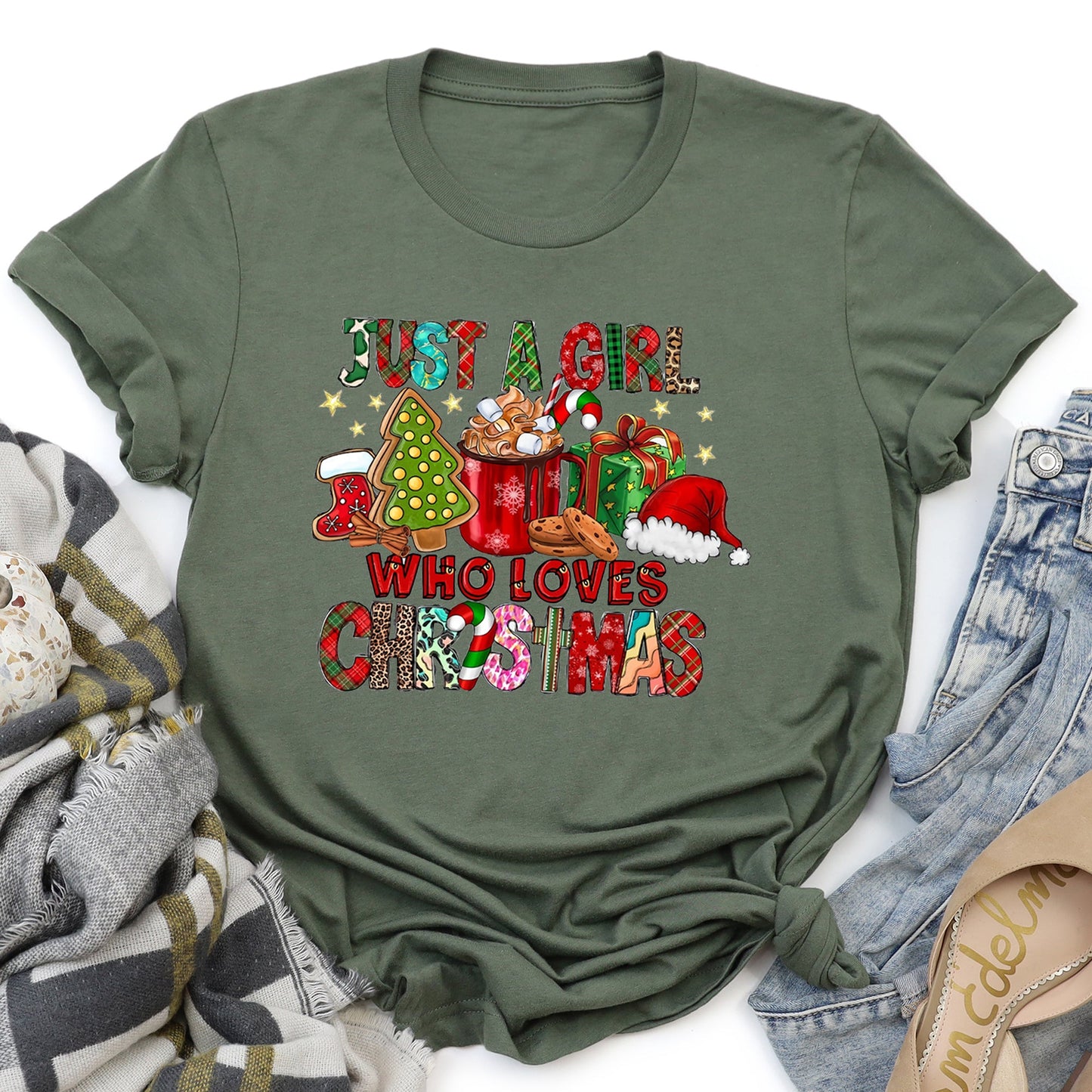Just A Girl Who Lives Christmas, Santa, Hot Chocolate, Coffee Super Soft Tees