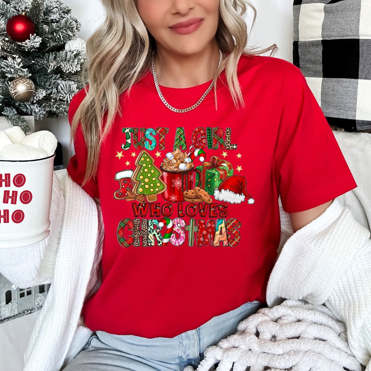 Just A Girl Who Lives Christmas, Santa, Hot Chocolate, Coffee Super Soft Tees