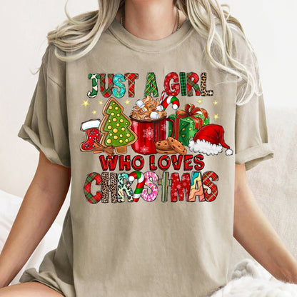 Just A Girl Who Loves Christmas, Santa, Hot Chocolate, Coffee, Comfort Colors, Tshirt