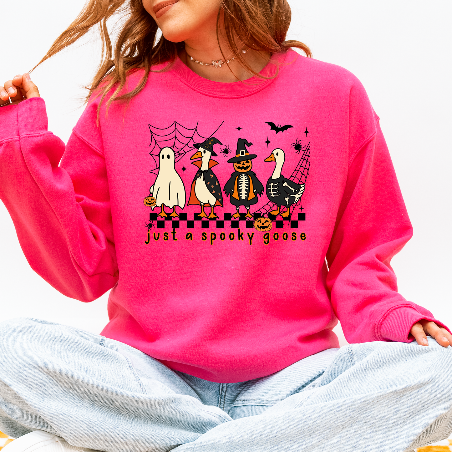 Just A Spooky Goose, Checkered, Halloween, Spooky Sweatshirt