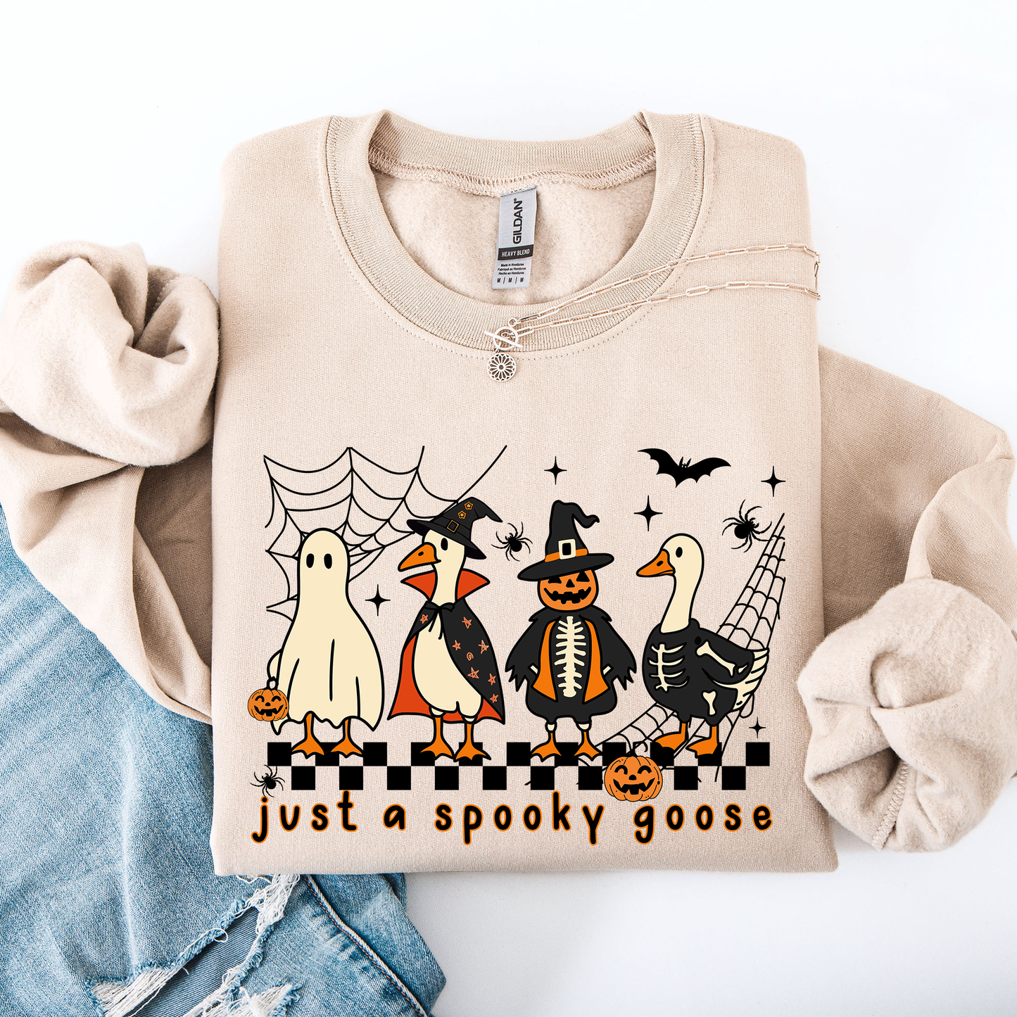 Just A Spooky Goose, Checkered, Halloween, Spooky Sweatshirt