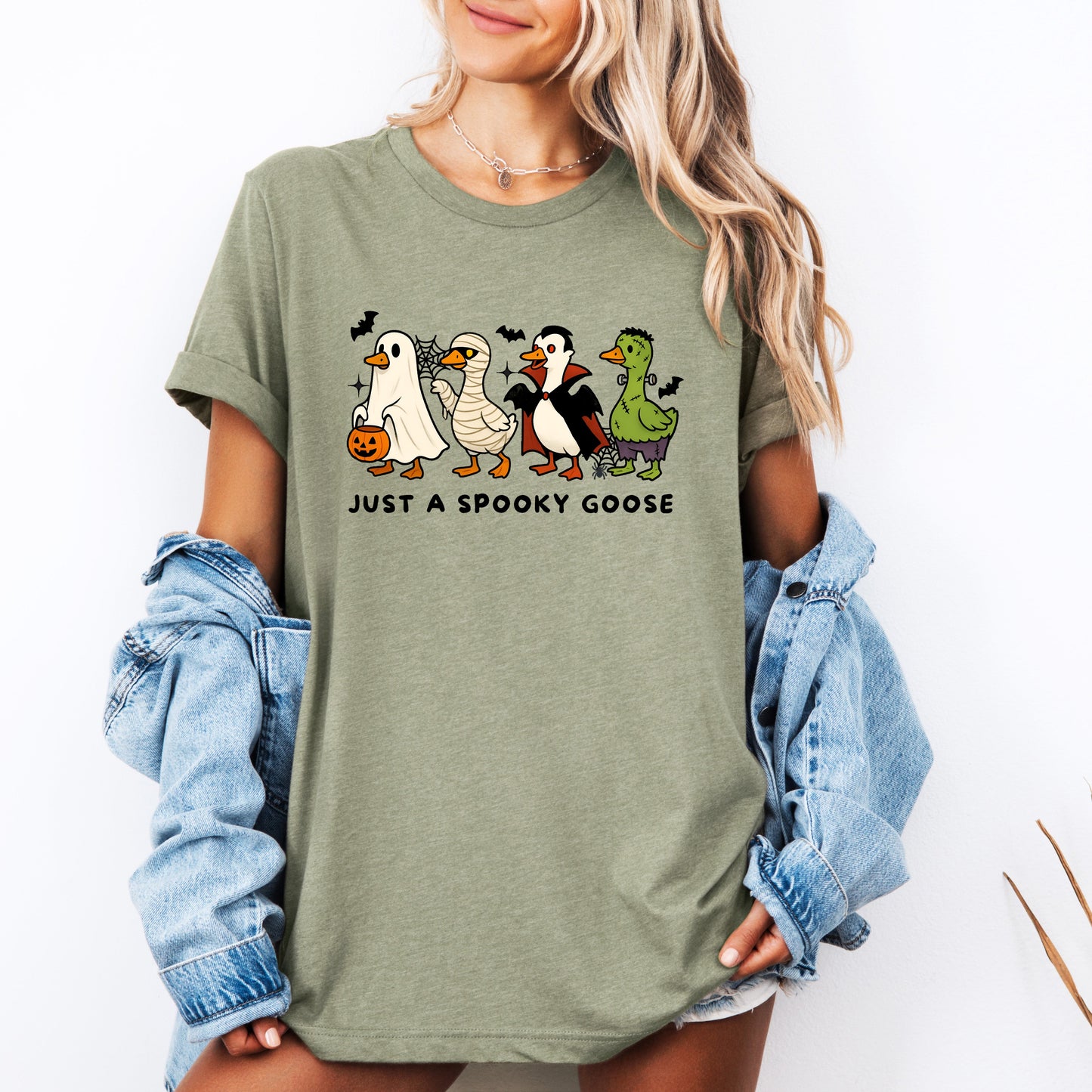Just A Spooky Goose, Dracula, Vampire, Ghost, Mummy, Halloween, Funny, Tshirt