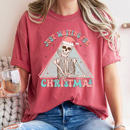 Just Waiting For Christmas, Skeleton, Retro, Classic, Comfort Colors, Tshirt