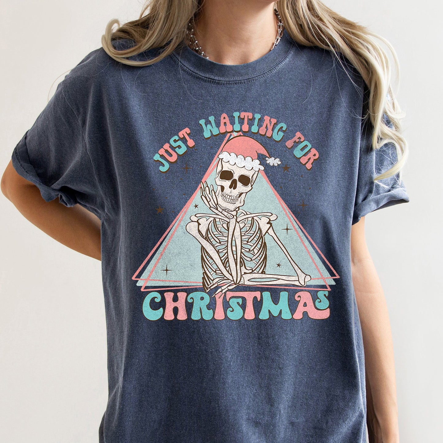 Just Waiting For Christmas, Skeleton, Retro, Classic, Comfort Colors, Tshirt