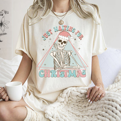 Just Waiting For Christmas, Skeleton, Retro, Classic, Comfort Colors, Tshirt