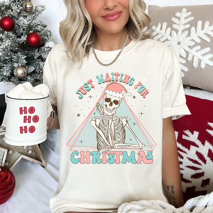 Just Waiting For Christmas, Skeleton, Retro, Classic, Comfort Colors, Tshirt