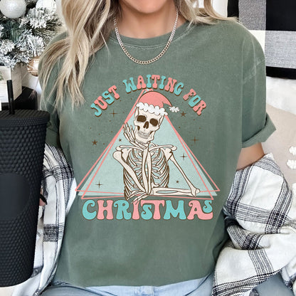 Just Waiting For Christmas, Skeleton, Retro, Classic, Comfort Colors, Tshirt