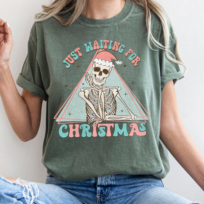 Just Waiting For Christmas, Skeleton, Retro, Classic, Comfort Colors, Tshirt