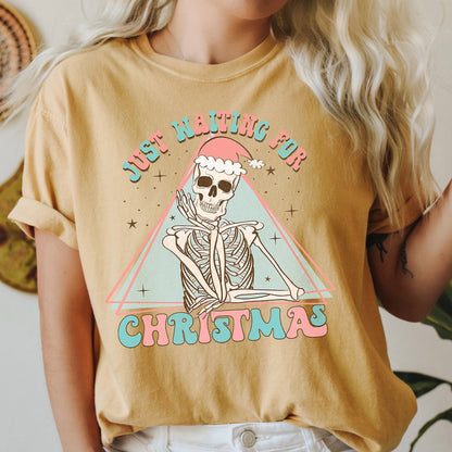 Just Waiting For Christmas, Skeleton, Retro, Classic, Comfort Colors, Tshirt