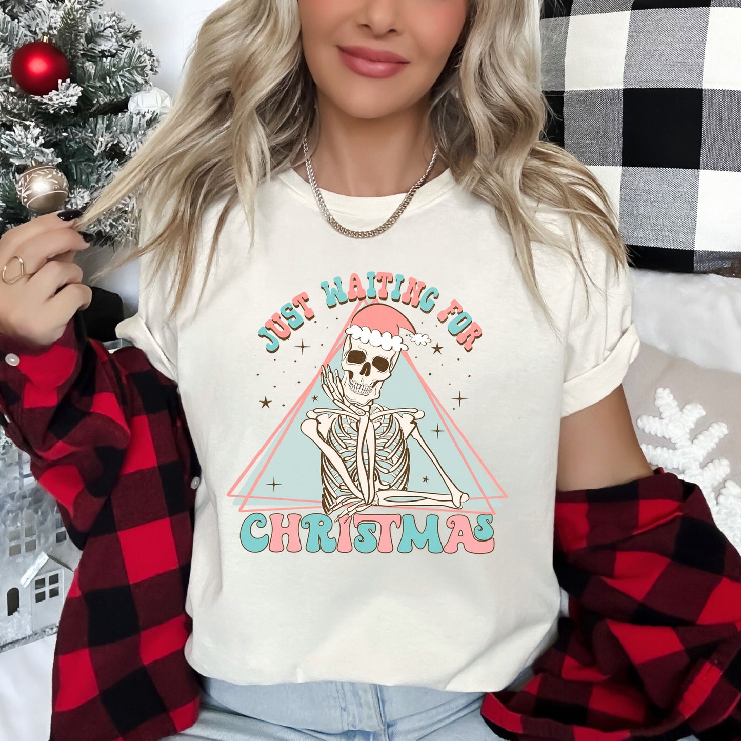 Just Waiting For Christmas, Skeleton, Retro, Classic Super Soft Tshirt