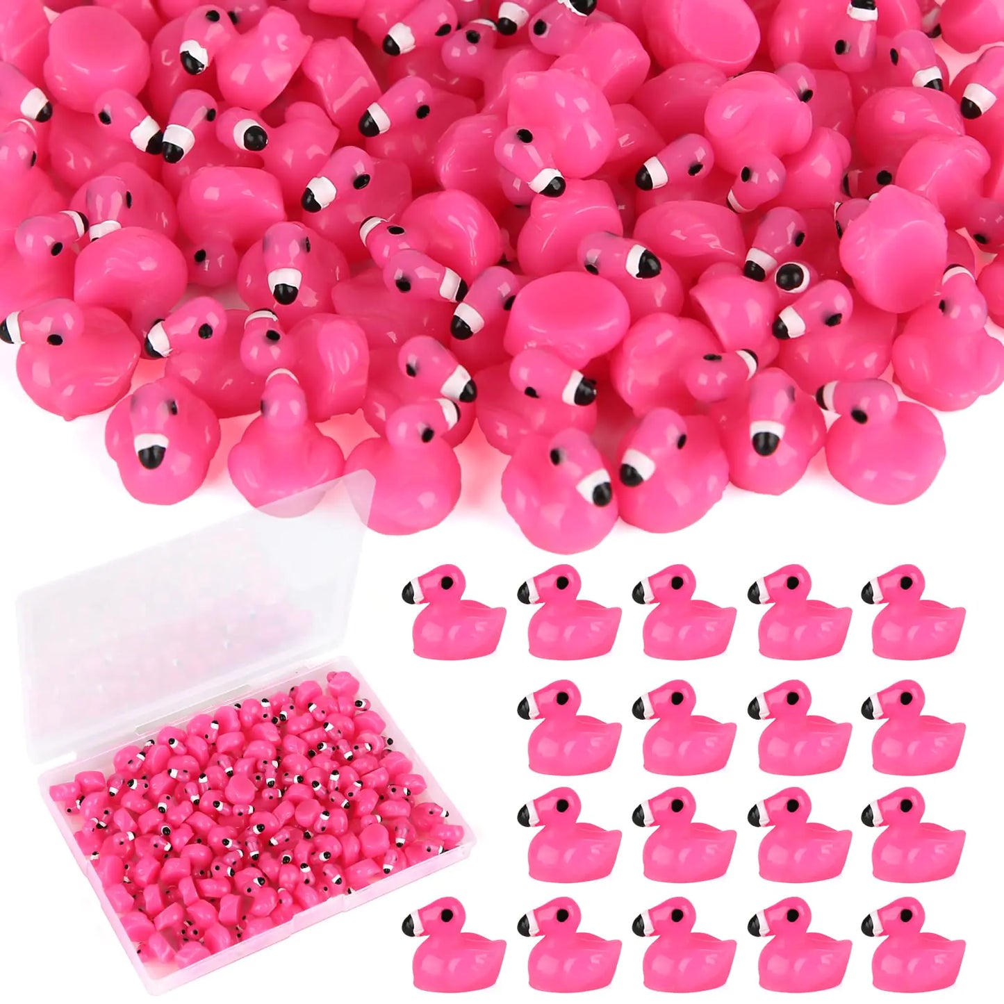 TOUCH TOP 100pcs Mini Flamingo Resin Ducks Pink Flamingo Figurine Tiny Resin Animals Set Toy Bulk for Garden Lawn Flamingos Decor DIY Craft Dollhouse Micro Landscape Fairy Party Gifts