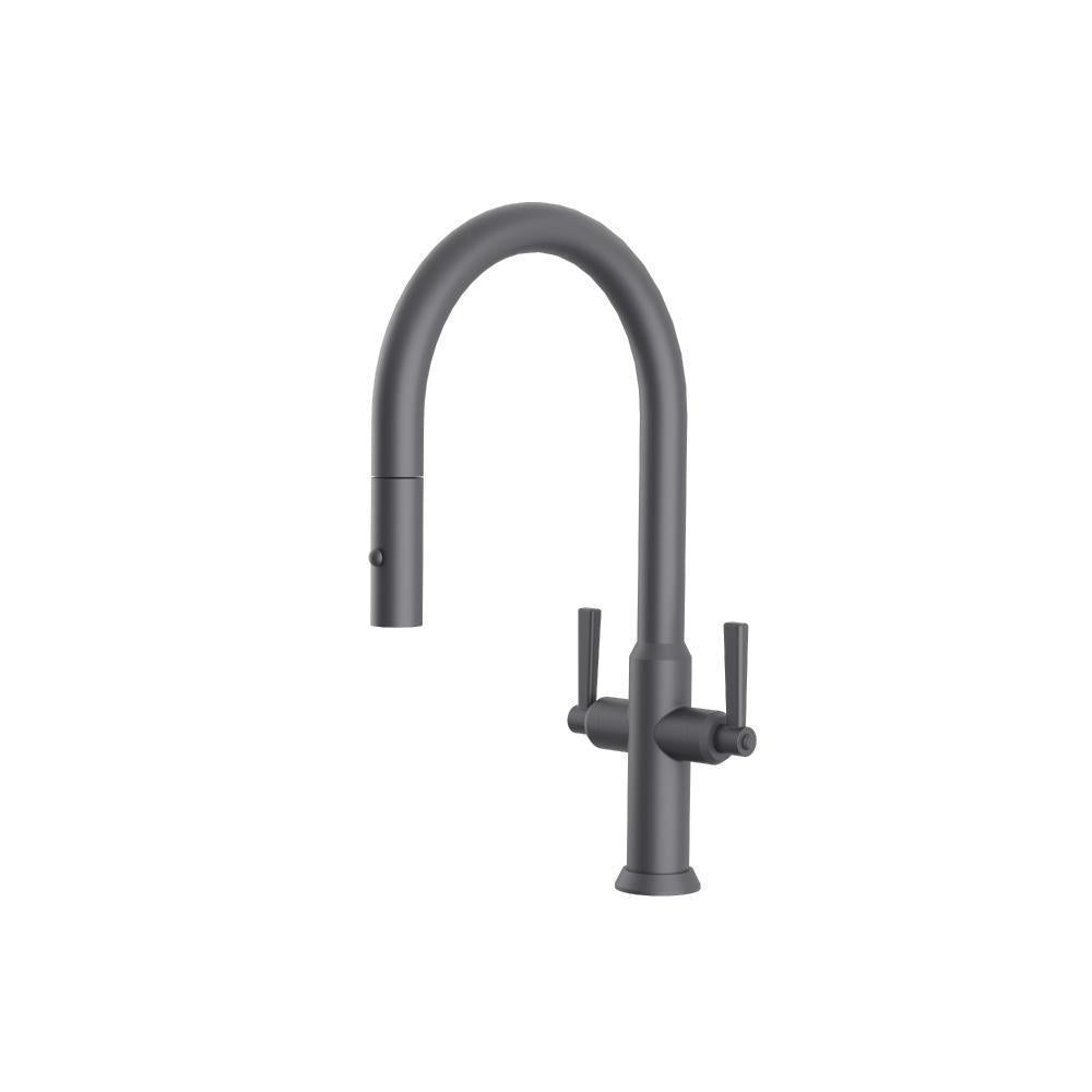 Flusso K.1800 Velox - Dual Spray Stainless Steel Two Handle Kitchen Faucet With Pull Out