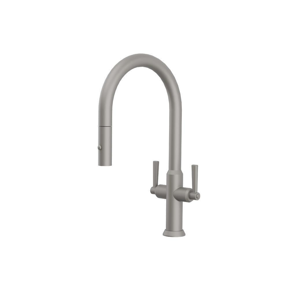 Flusso K.1800 Velox - Dual Spray Stainless Steel Two Handle Kitchen Faucet With Pull Out