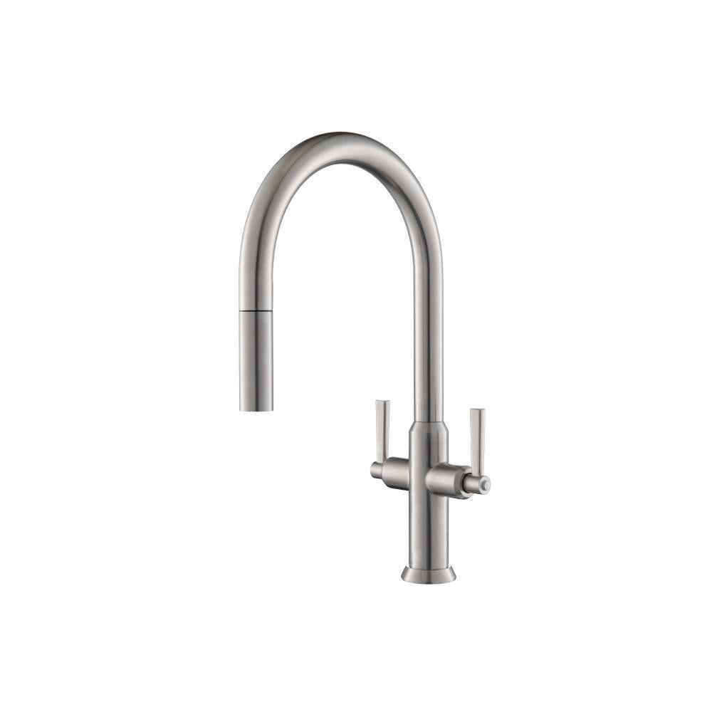 Flusso K.1800 Velox - Dual Spray Stainless Steel Two Handle Kitchen Faucet With Pull Out