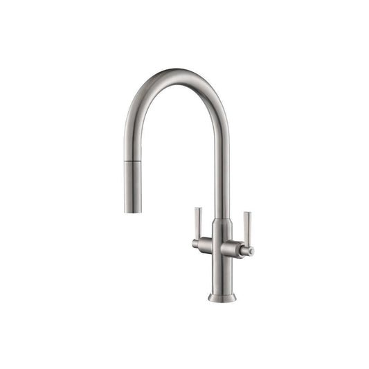 Flusso K.1800 Velox - Dual Spray Stainless Steel Two Handle Kitchen Faucet With Pull Out