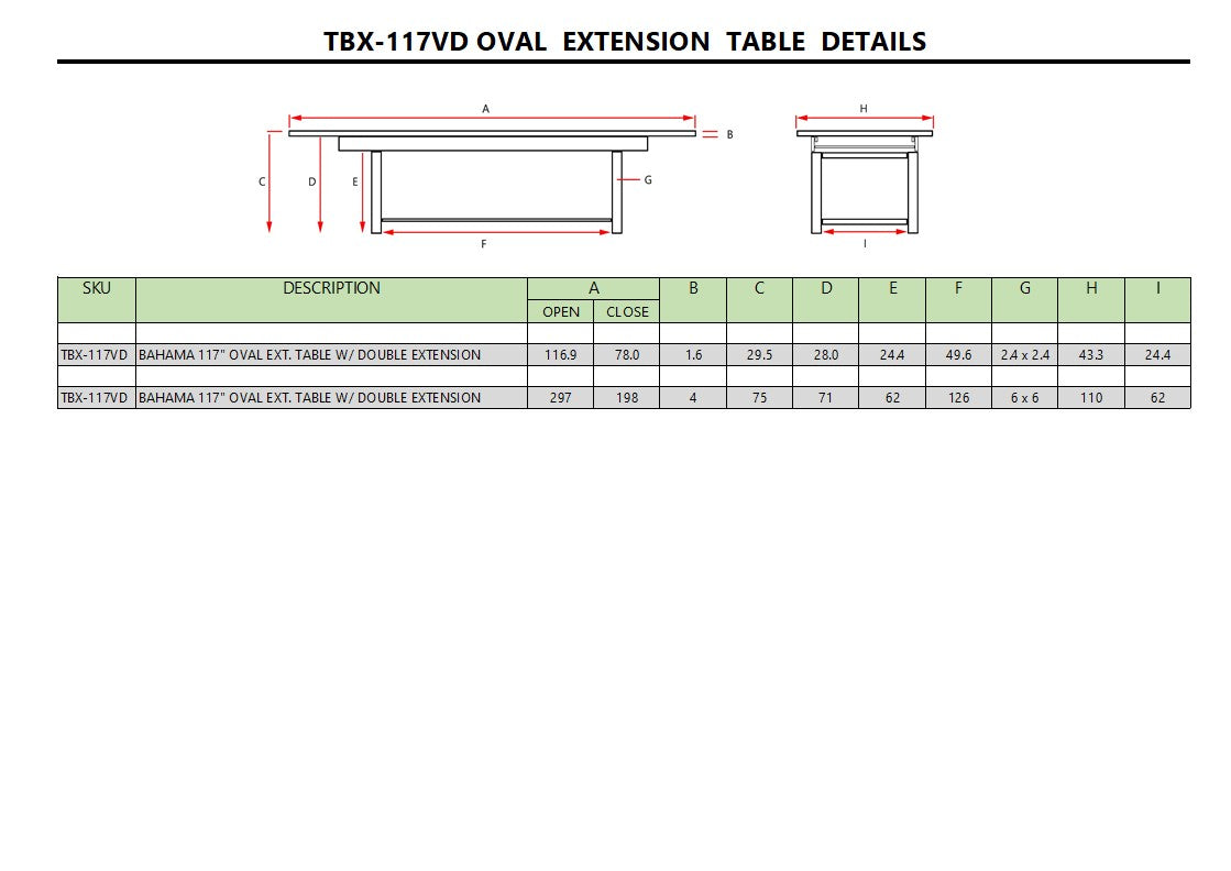 Bahama 117" Oval Double Extension Table Extra Thick