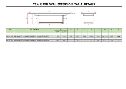Bahama 117" Oval Double Extension Table Extra Thick