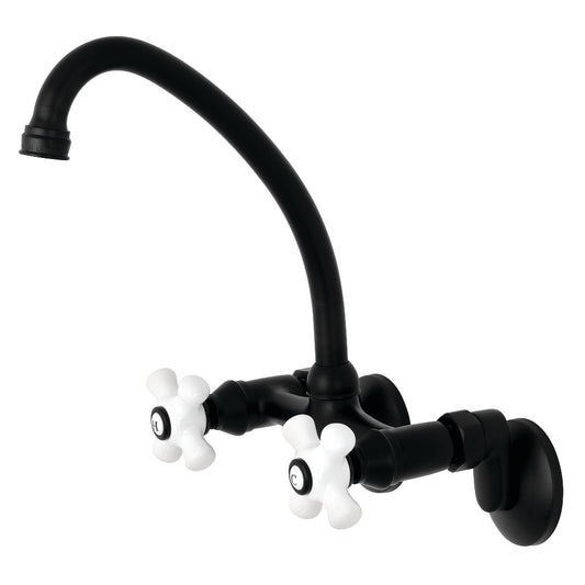 Kingston Brass KS614MB 2-Handle Wall Mount Kitchen Faucet in Matte Black finish.