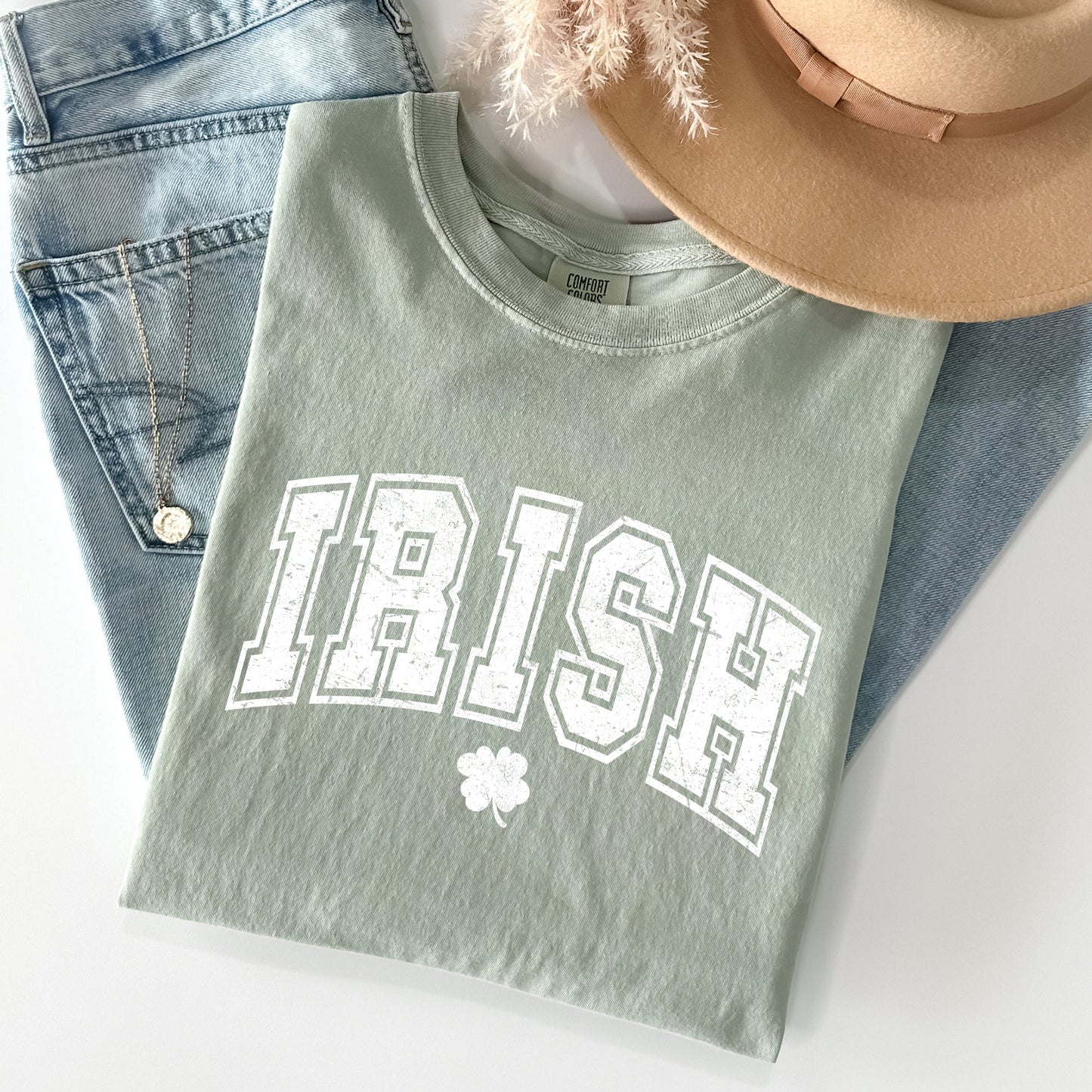 Irish, Retro Lettering, Collegiate, St Patrick's Day Comfort Colors Tshirt