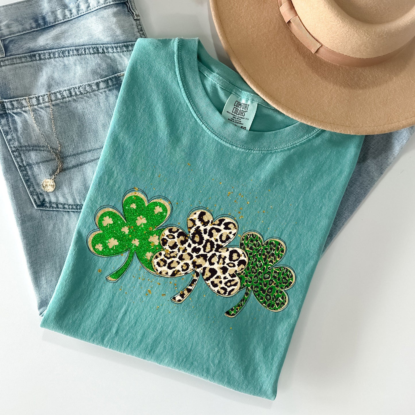 Leopard Print Shamrocks, St Patrick's Day Comfort Colors Tshirt