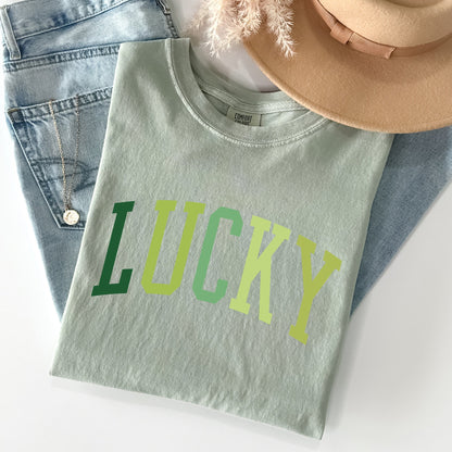Lucky, Collegiate, St Patrick's Day Comfort Colors Tshirt