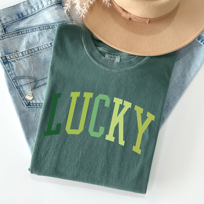 Lucky, Collegiate, St Patrick's Day Comfort Colors Tshirt