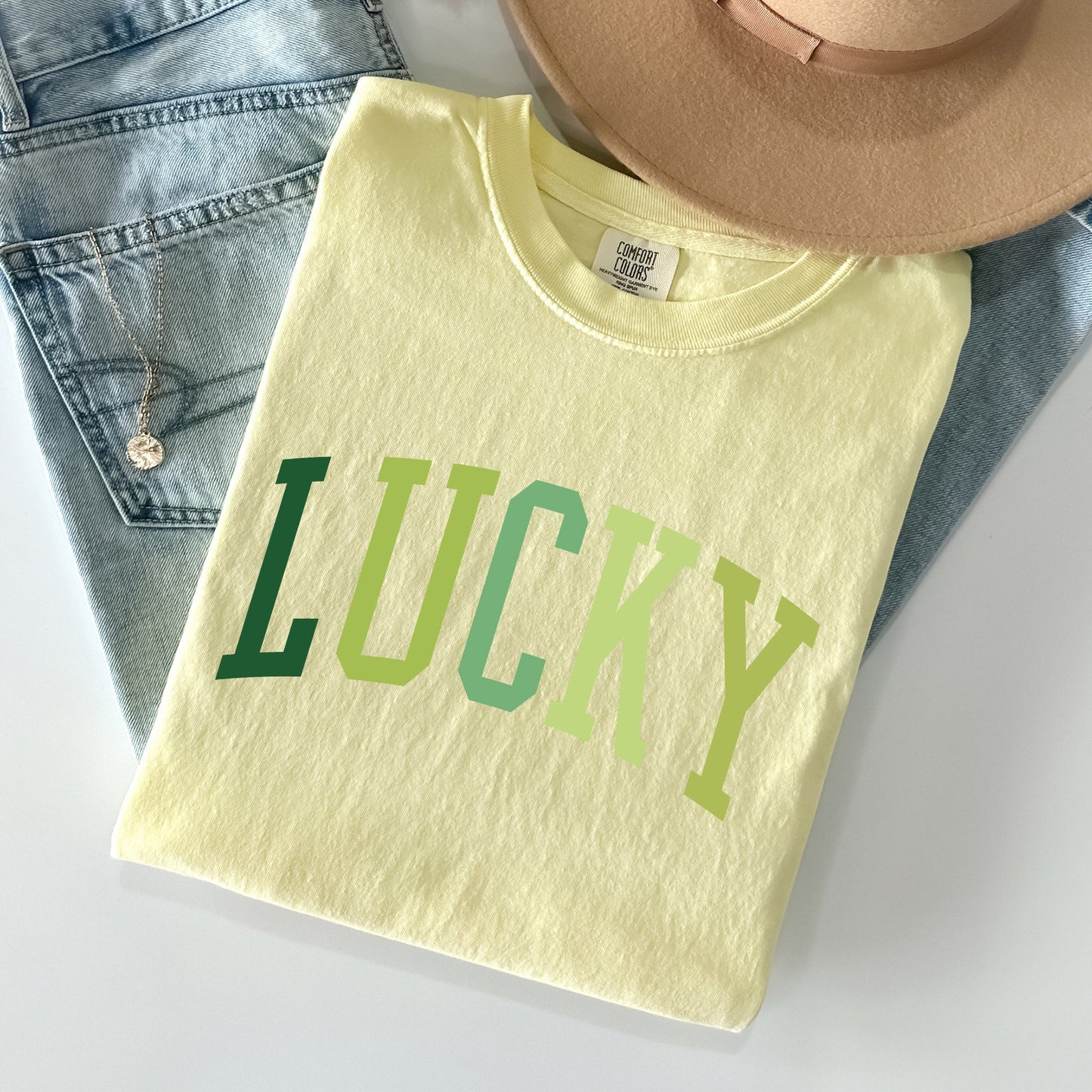 Lucky, Collegiate, St Patrick's Day Comfort Colors Tshirt