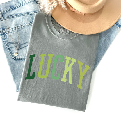 Lucky, Collegiate, St Patrick's Day Comfort Colors Tshirt