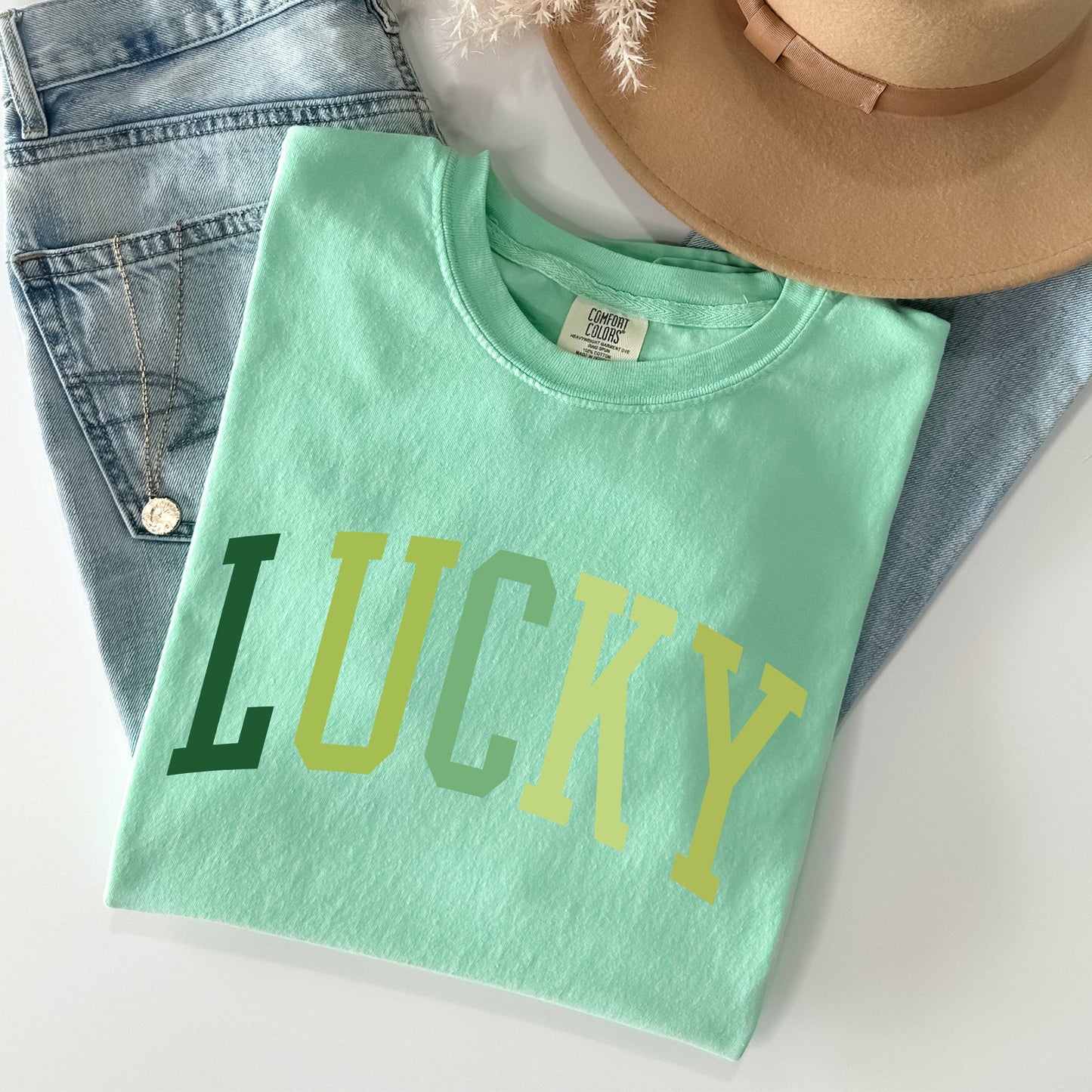 Lucky, Collegiate, St Patrick's Day Comfort Colors Tshirt
