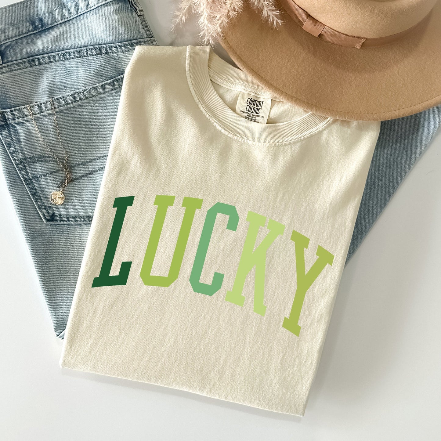 Lucky, Collegiate, St Patrick's Day Comfort Colors Tshirt