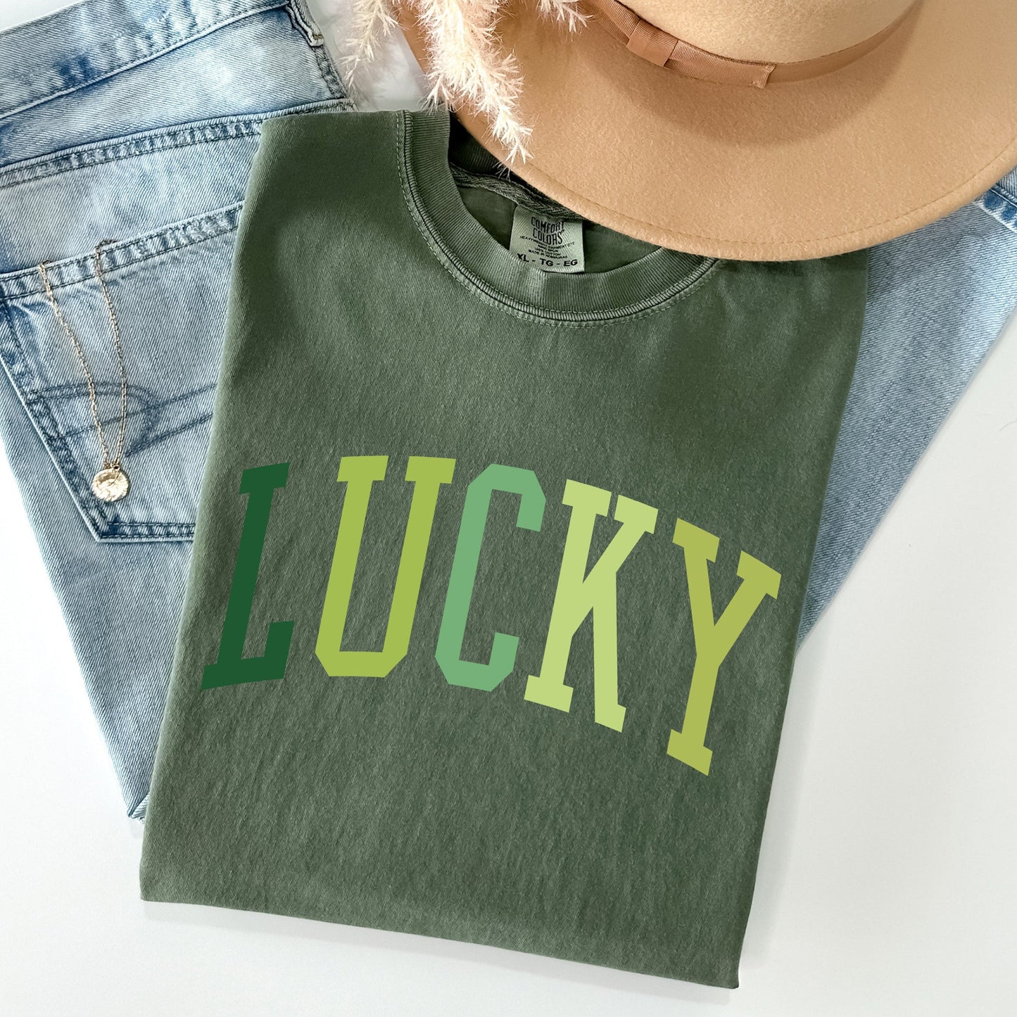 Lucky, Collegiate, St Patrick's Day Comfort Colors Tshirt