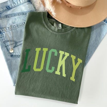 Lucky, Collegiate, St Patrick's Day Comfort Colors Tshirt