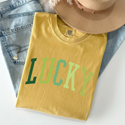 Lucky, Collegiate, St Patrick's Day Comfort Colors Tshirt