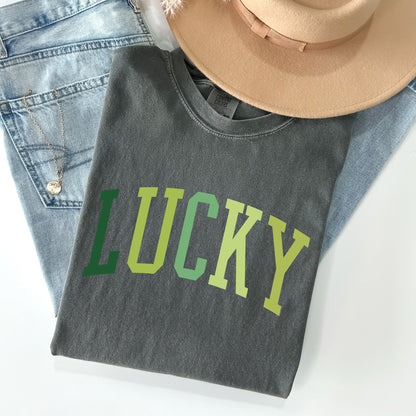 Lucky, Collegiate, St Patrick's Day Comfort Colors Tshirt