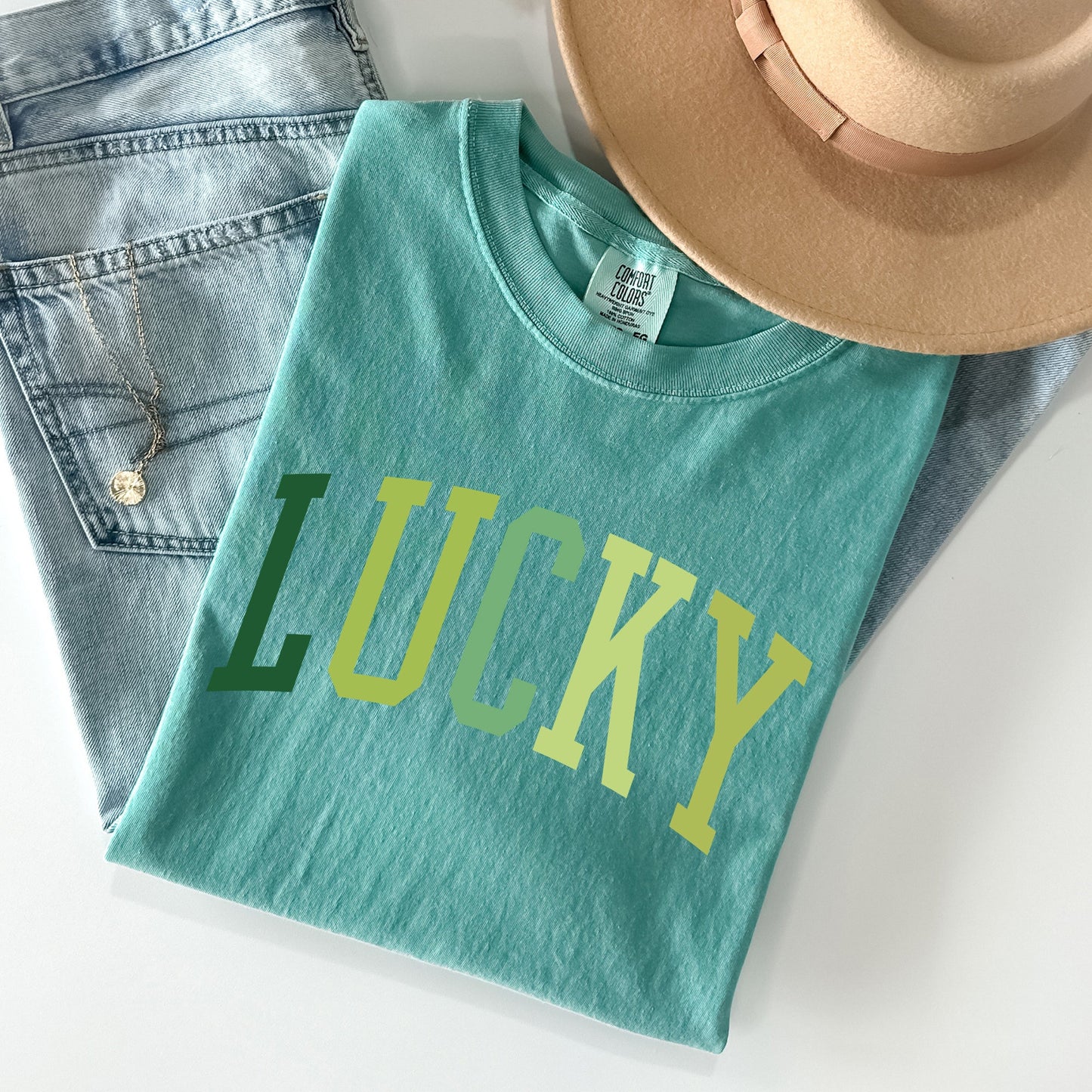 Lucky, Collegiate, St Patrick's Day Comfort Colors Tshirt
