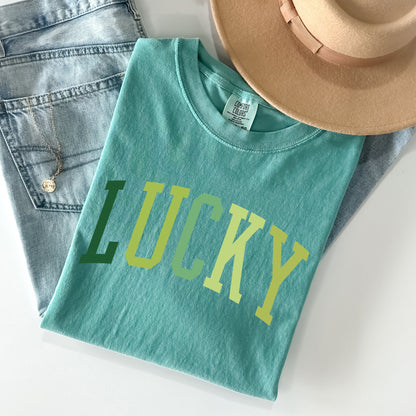 Lucky, Collegiate, St Patrick's Day Comfort Colors Tshirt