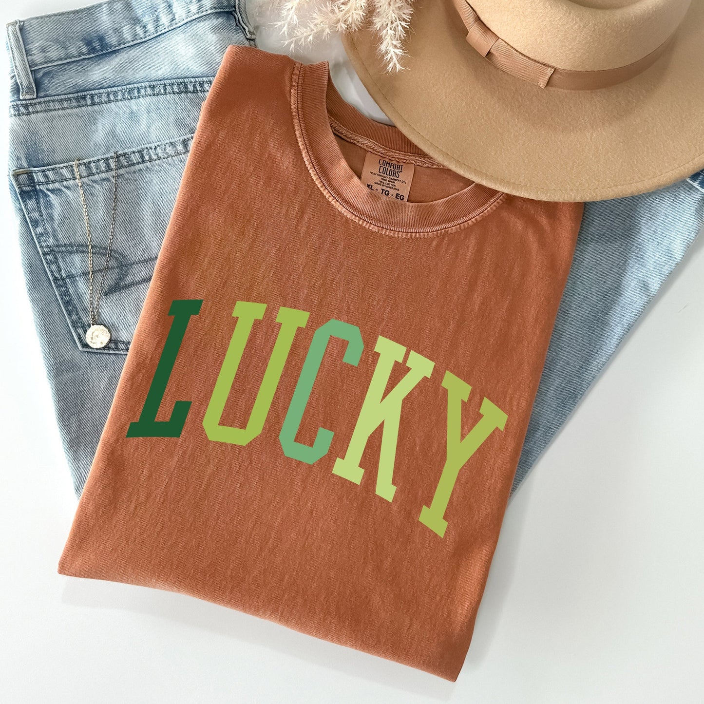 Lucky, Collegiate, St Patrick's Day Comfort Colors Tshirt